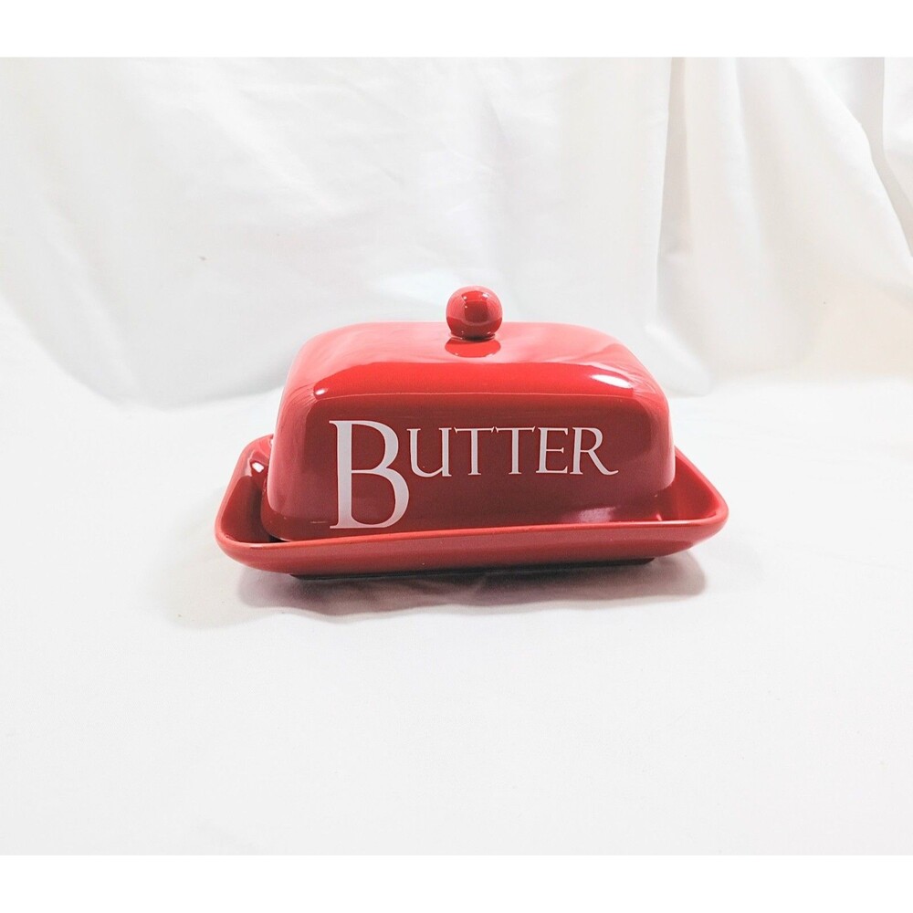 Red Ceramic Butter Dish from The Old Pottery Company